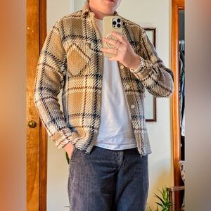 Wax London Whiting Navy and Cream Overshirt